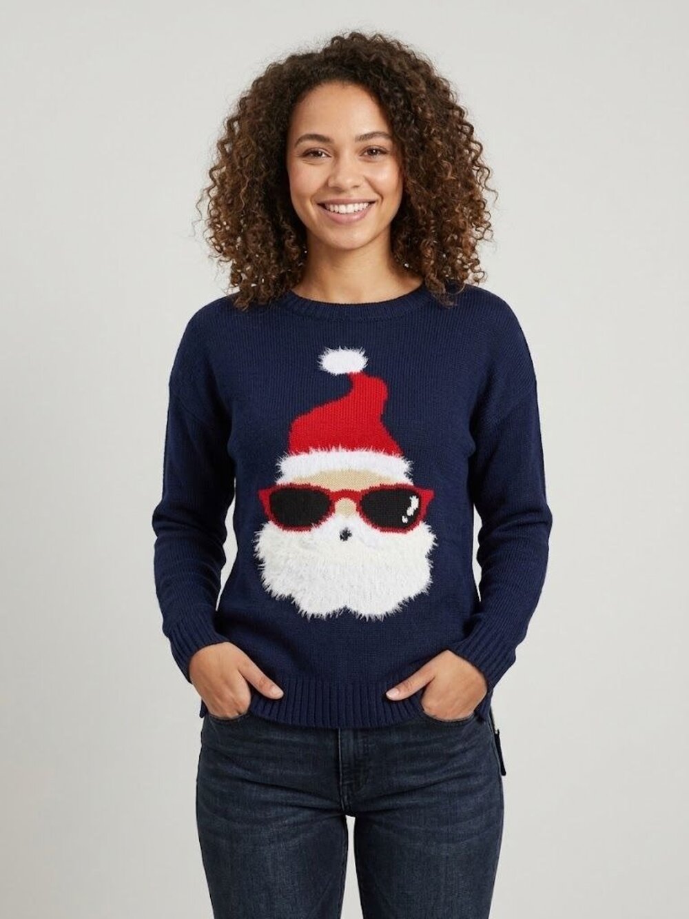 United States Sweaters Santa-Inspired Navy Blue Sweater Striped Back S Christmas